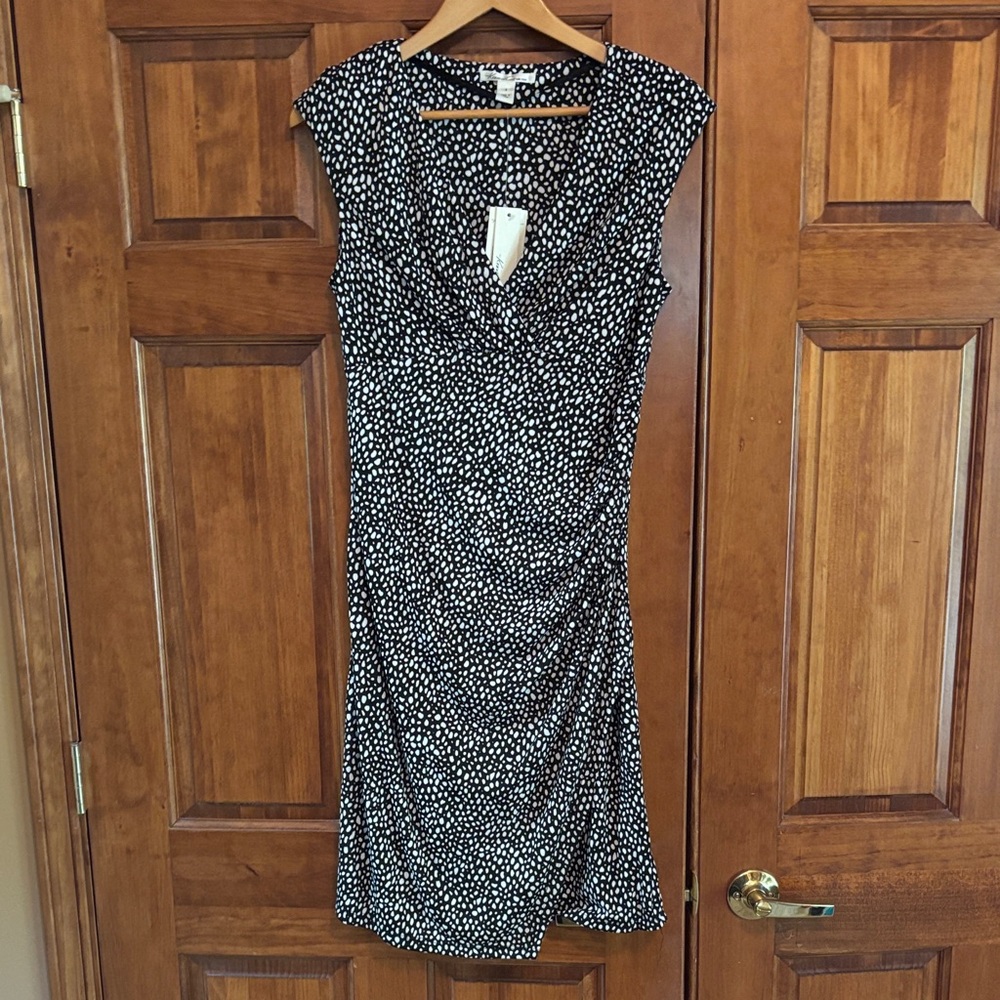 Kenneth Cole New York Black and White Dotted Midi Dress